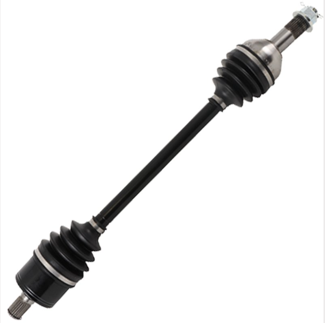 Can-Am Defender CV driveshaft for rear left and right – black steel shaft with CV joints.