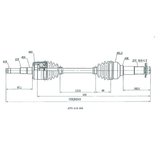 ATV City CV driveshaft, complete rear-right drive shaft schematic for Yamaha YFM660F Grizzly 660 (2003–2008)