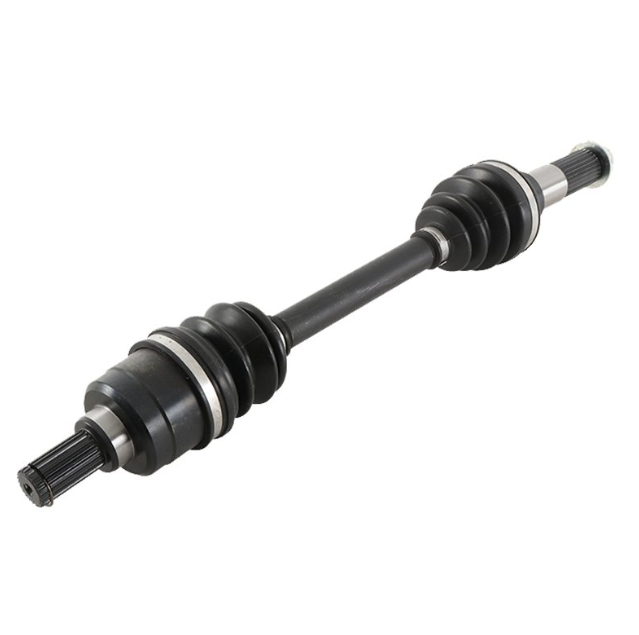 Rear CV driveshaft for Yamaha YFM450 Grizzly IRS/EPS, black steel with rubber boots.