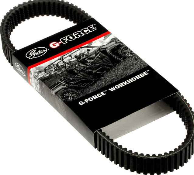 Gates G-Force Workhorse CVT drive belt 24G4108, black ribbed belt in packaging.