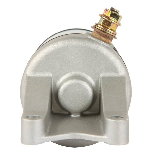 Starter motor for Kawasaki KVF360 Prairie, metallic silver with mounting bracket, DGT Agri