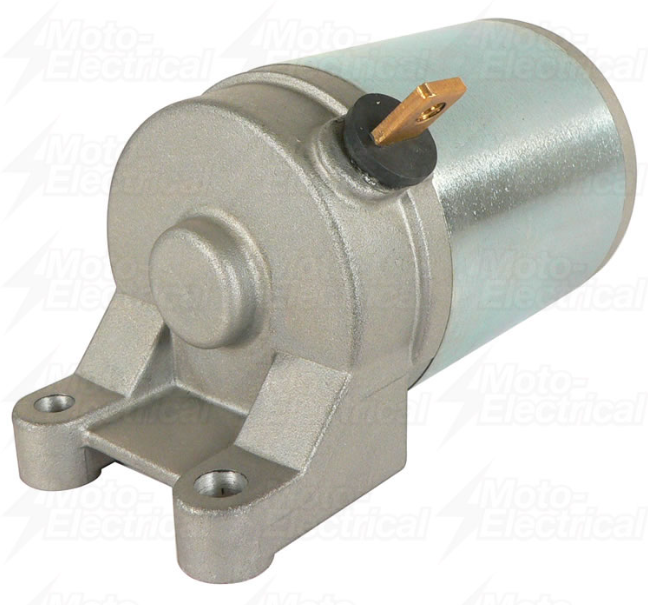 Starter Motor by ATV City, silver metal housing with mounting flange and copper terminal