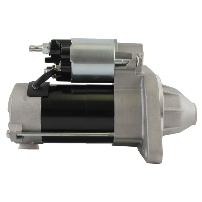 Starter motor ATV City for John Deere mowers/tractors/UTVs and Yanmar engines, black with silver housing.