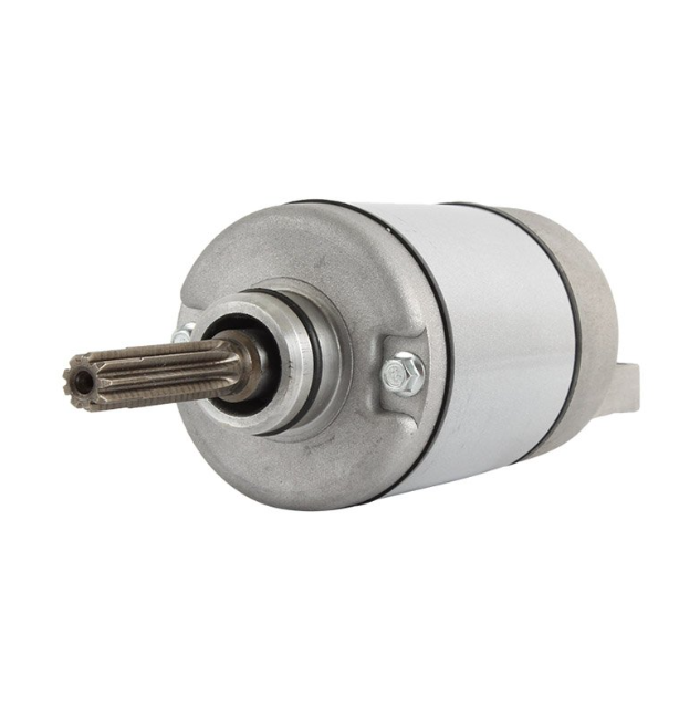 Starter motor for Suzuki LTA750X AXI King Quad — metal housing, silver finish, splined output shaft, 2009-2023 models