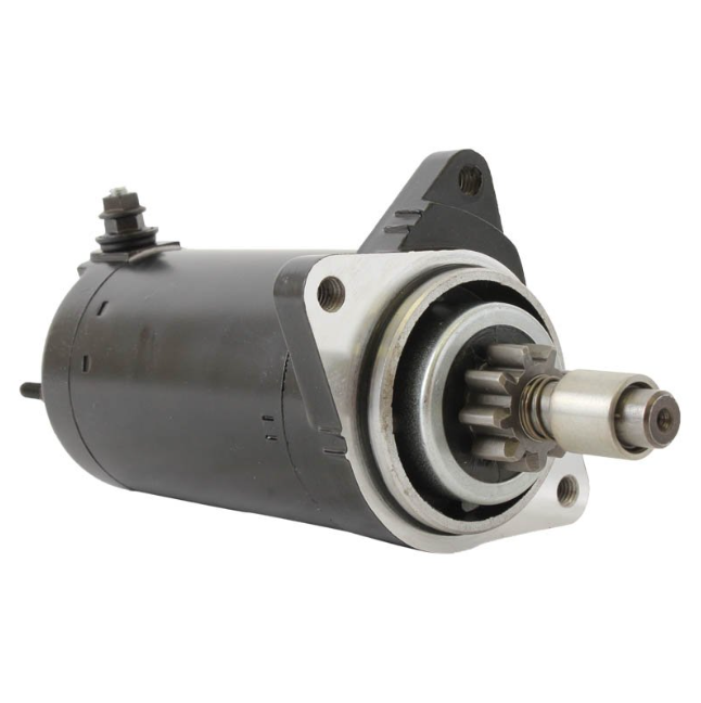 Sea Doo Jetski starter motor, black metal housing with drive gear shaft