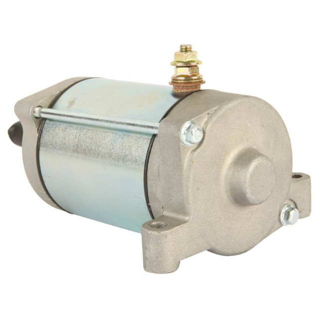 Starter motor for Yamaha ATV; metallic housing with mounting bolts