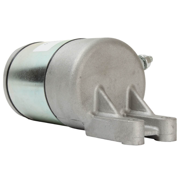 Starter motor Bombardier 330/400, metallic silver finish.
