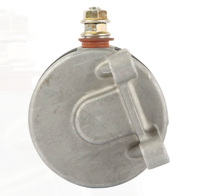 Starter motor for KTM 450/505 by ATV City, metallic round can with top terminal bolt and mounting lug.