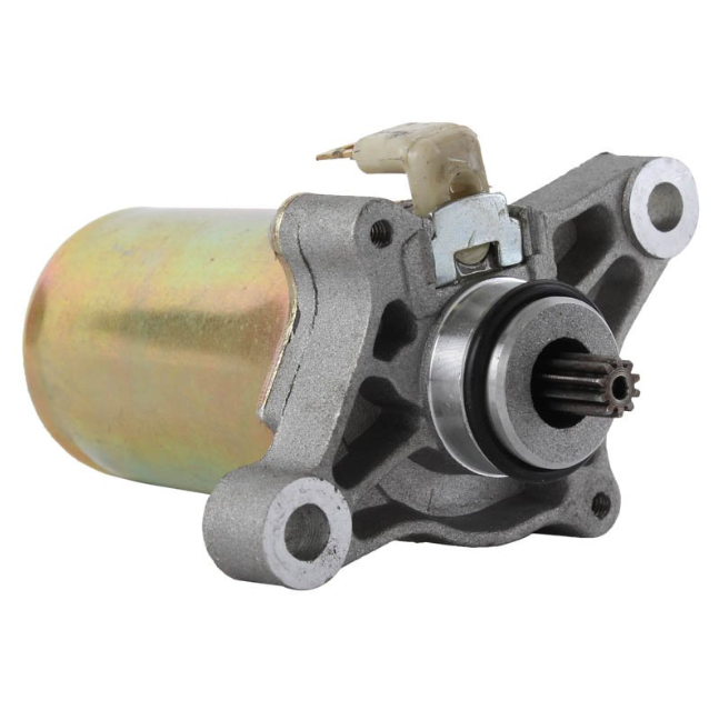 Starter motor with metallic housing and pinion gear for Kymco ATV models Filly, Heroism, Sniper, Maxxer, MXU 50