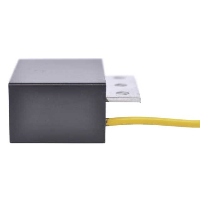 Regulator Rectifier module with black housing, metal mounting tab, and yellow lead wire.