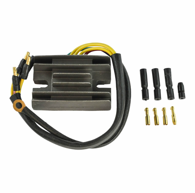 Regulator rectifier kit by DGT Agri for Suzuki ATVs; black heat-sink module with yellow wiring and multiple plug connectors