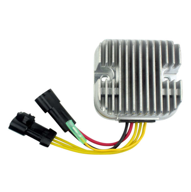 MOSFET regulator rectifier for ATV with aluminum heatsink and yellow, red, black wires and dual black connectors