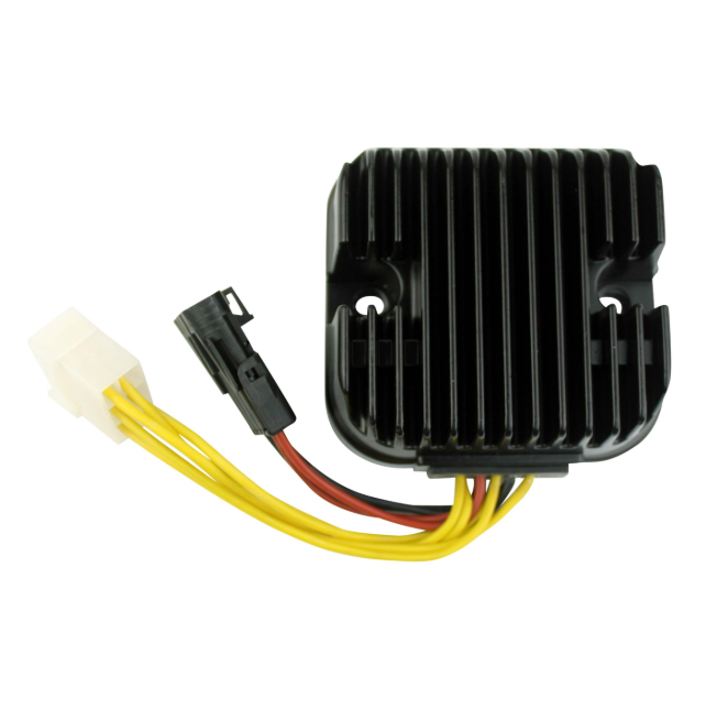 MOSFET regulator rectifier for Polaris Sportsman 700/800 (2005–2006); black finned unit with yellow and red wires