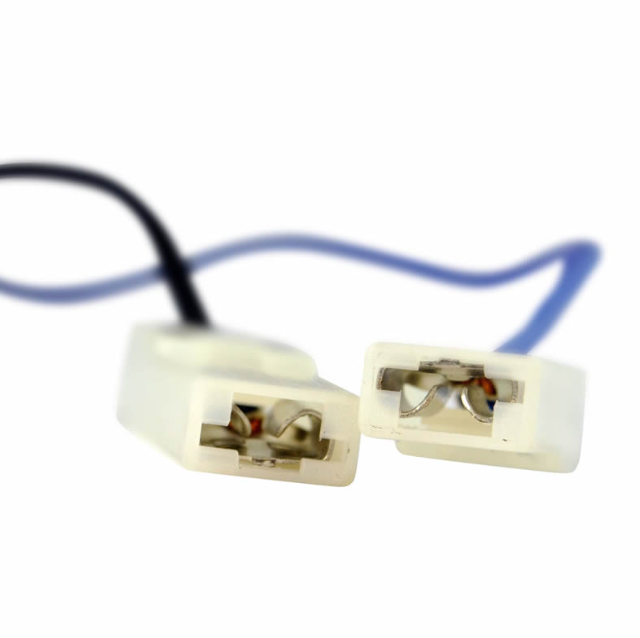 CDI Module two-pin connectors, white plastic housings with blue and black wires