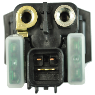 Starter Relay Solenoid for Yamaha ATVs by DGT Agri; black housing with side clear fuses and dual top terminals.
