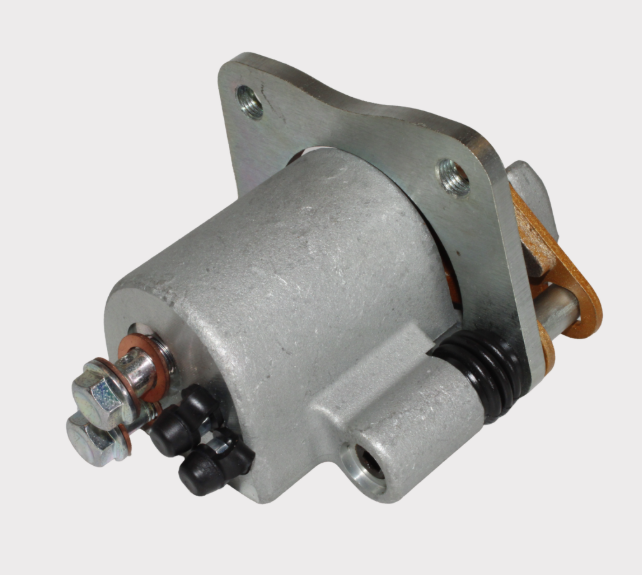 Brake caliper by ATV City; silver metal finish, rear replacement for Polaris Sportsman 570 and Scrambler ATVs.