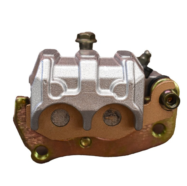 Front Right Brake Caliper for Yamaha Rhino and Polaris Ranger, silver body with bronze mounting bracket