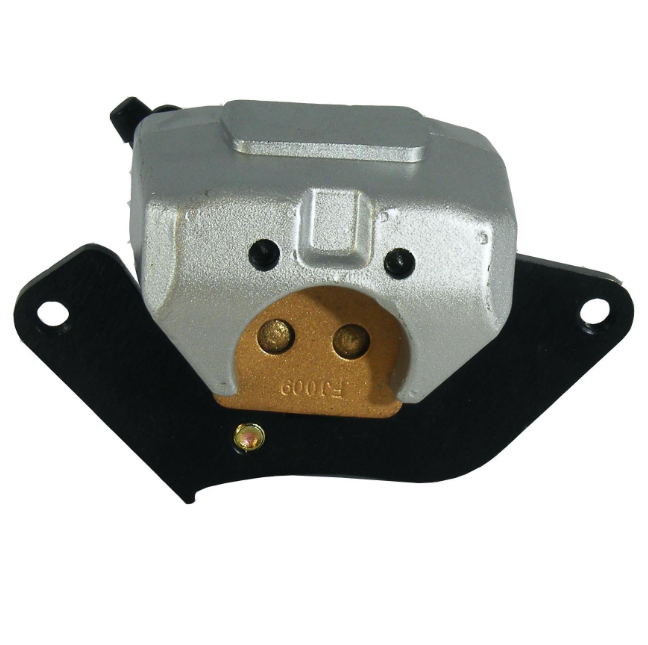 Front right brake caliper for Honda TRX Rancher (2007–2023) – silver with black mounting bracket.