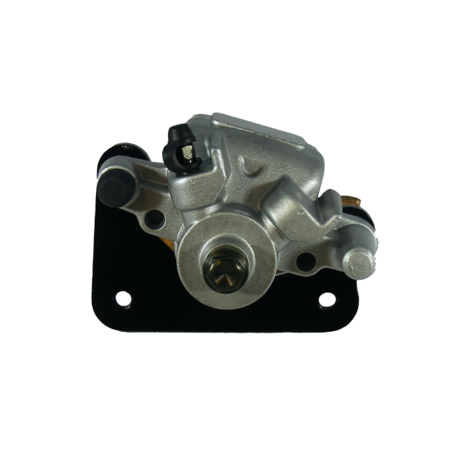 Rear brake caliper for Yamaha Grizzly 450 / Kodiak 400 2005–2014, silver aluminum body on black mounting plate