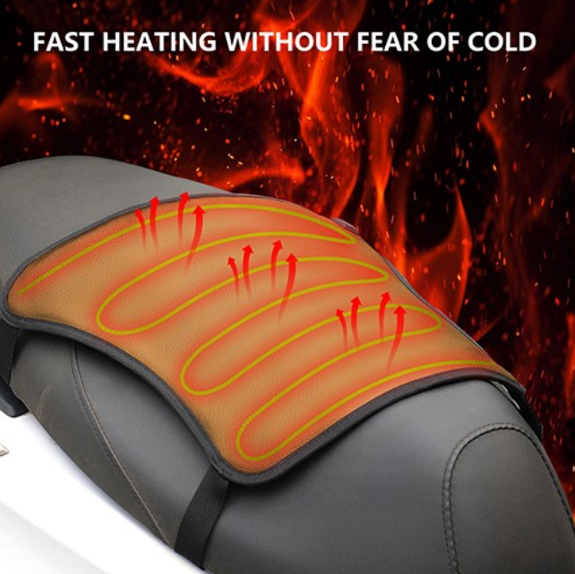 ATV City Hyper Universal ATV heated seat cover, 12V with 3 heat settings, orange heating pad on gray seat
