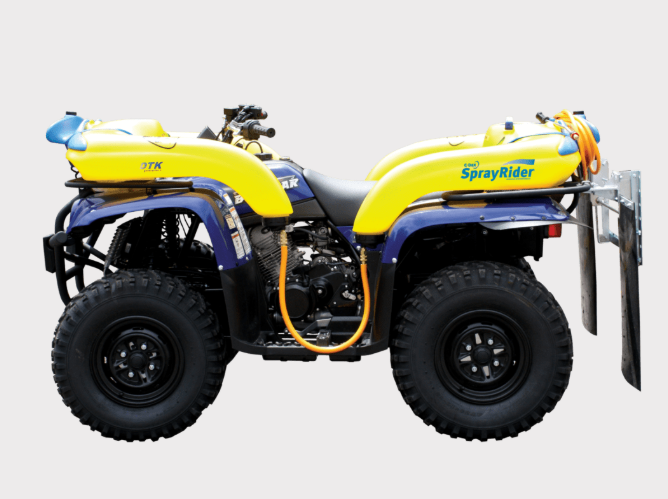C-Dax SprayRider 80 ATV spot sprayer, rear-mounted 80L, 12V, yellow and blue quad
