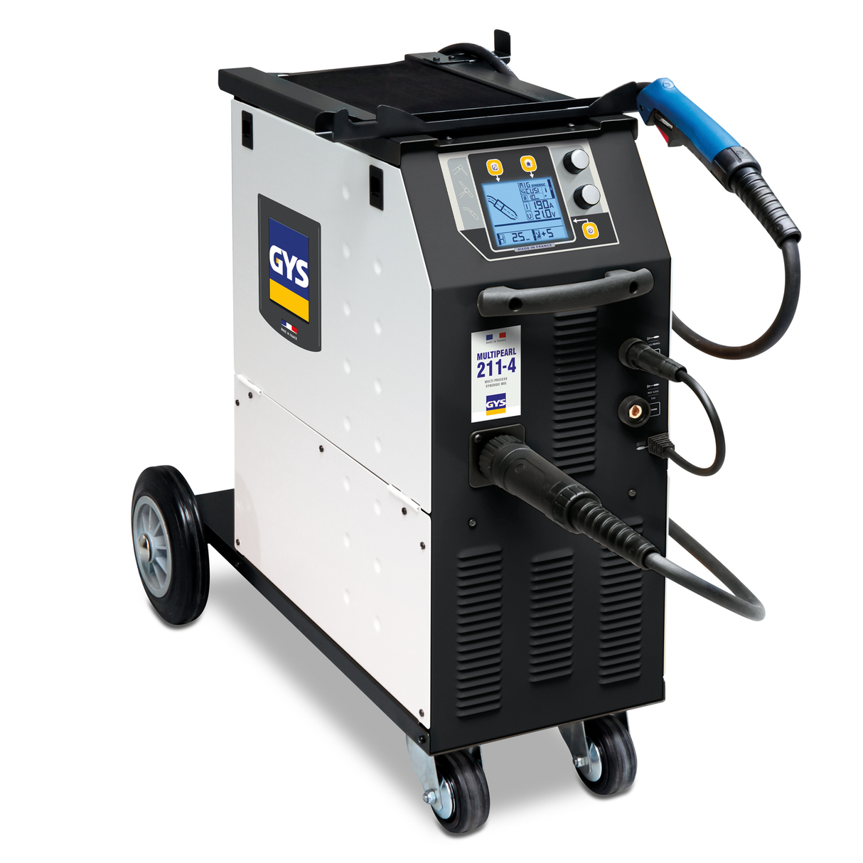 GYS Multipearl 211-4 multi-process welder with blue torch on wheeled cart
