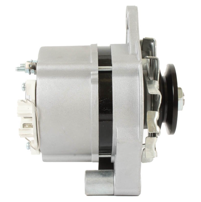 Alternator with silver housing and black pulley, 12V 33A AR62401
