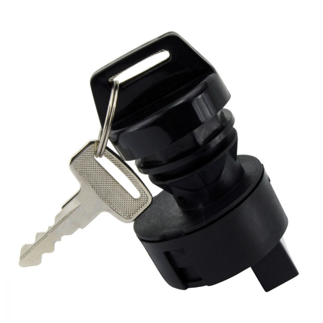 Ignition key switch for Can-Am Outlander 330/400/Rally 175, black plastic housing with key.