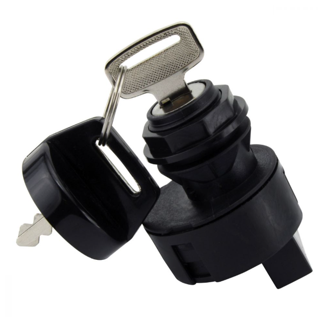 3-Position ignition key switch with black plastic housing and metal key for Can-Am Outlander ATVs, ATV City.