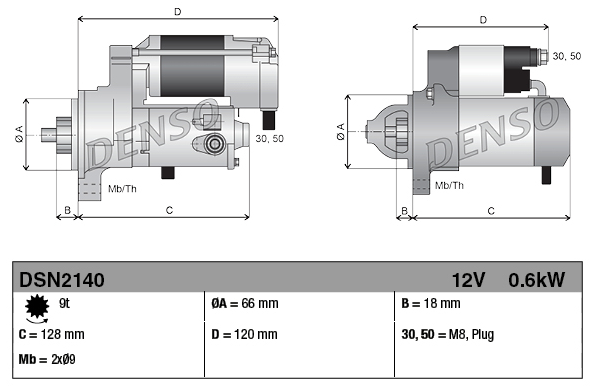Denso starter motor, 12V 0.6kW for John Deere Gator 425/445