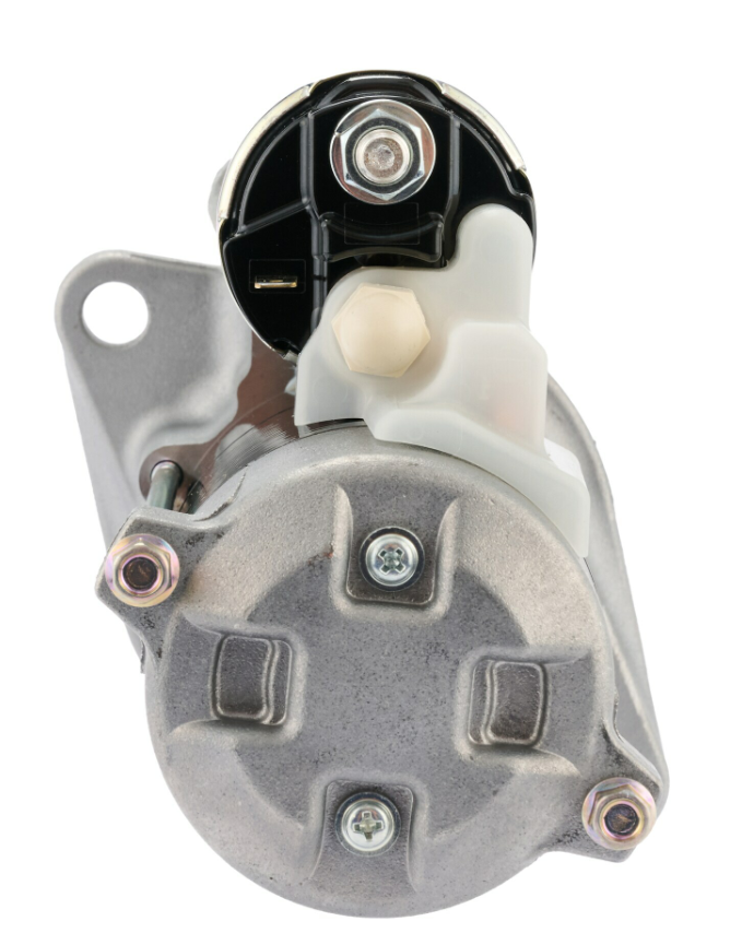 Denso starter motor, 12V 0.6kW, for Yanmar 3TNV engine; gray metal housing with white plastic connector