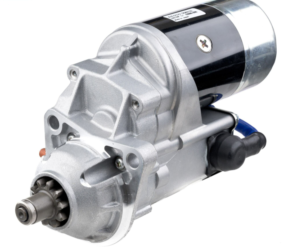 Denso starter motor for forklifts, 12V 2.7kW, Hyster H Series; silver housing with black motor body