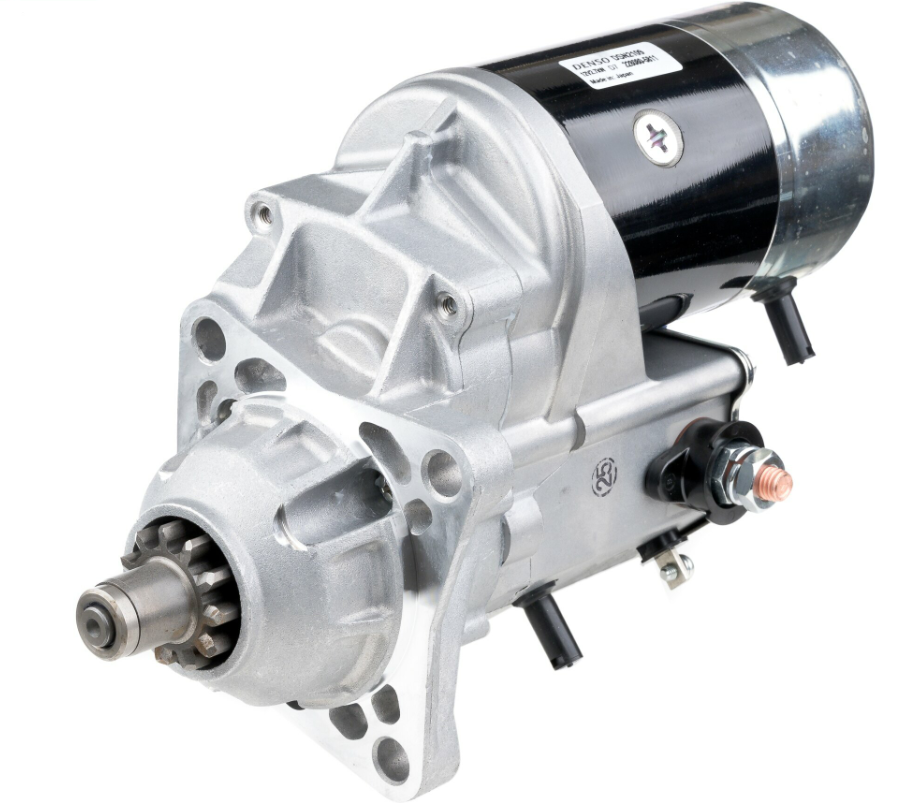 Denso starter motor with silver aluminum housing and black drive end, 12V 2.7kW, for Bobcat 753/763/773