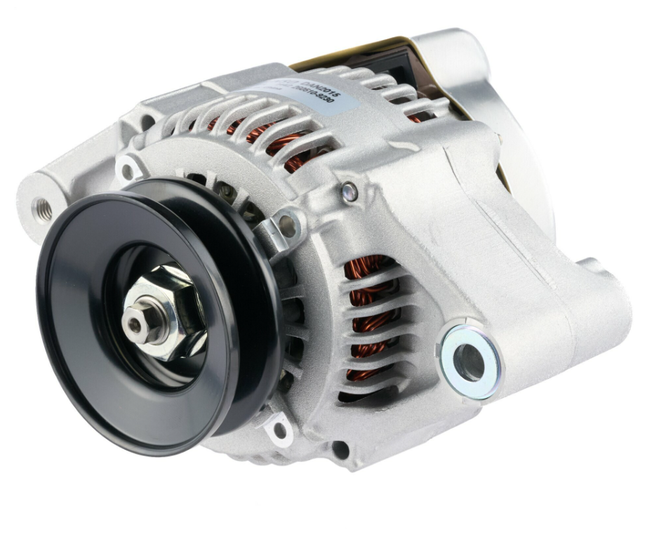 Denso alternator 14V 40A for Kubota KX/BX/F/U Series, silver housing with black pulley