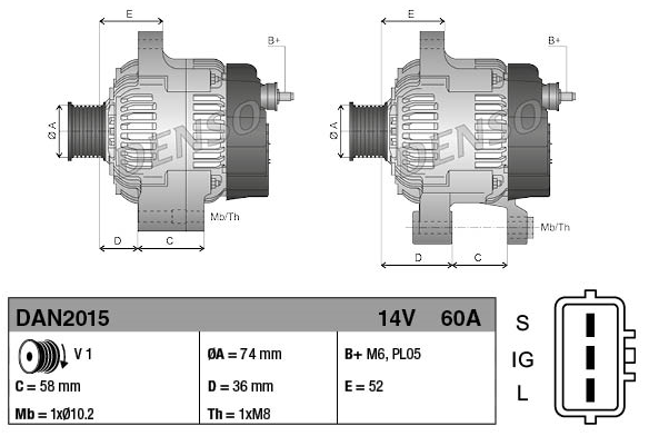 Two Denso 14V 40A machinery alternators for Kubota KX BX F U Series