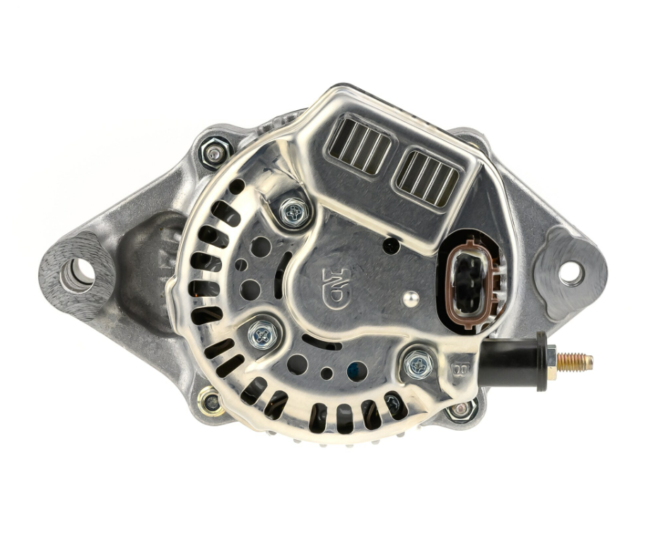 Denso alternator, 14V 60A for Komatsu machinery; silver metal housing