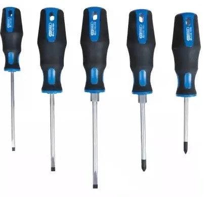 KS Tools ERGOTORQUE plus Screwdriver Set, 5-Piece Slotted & Phillips, blue/black 2-component handles