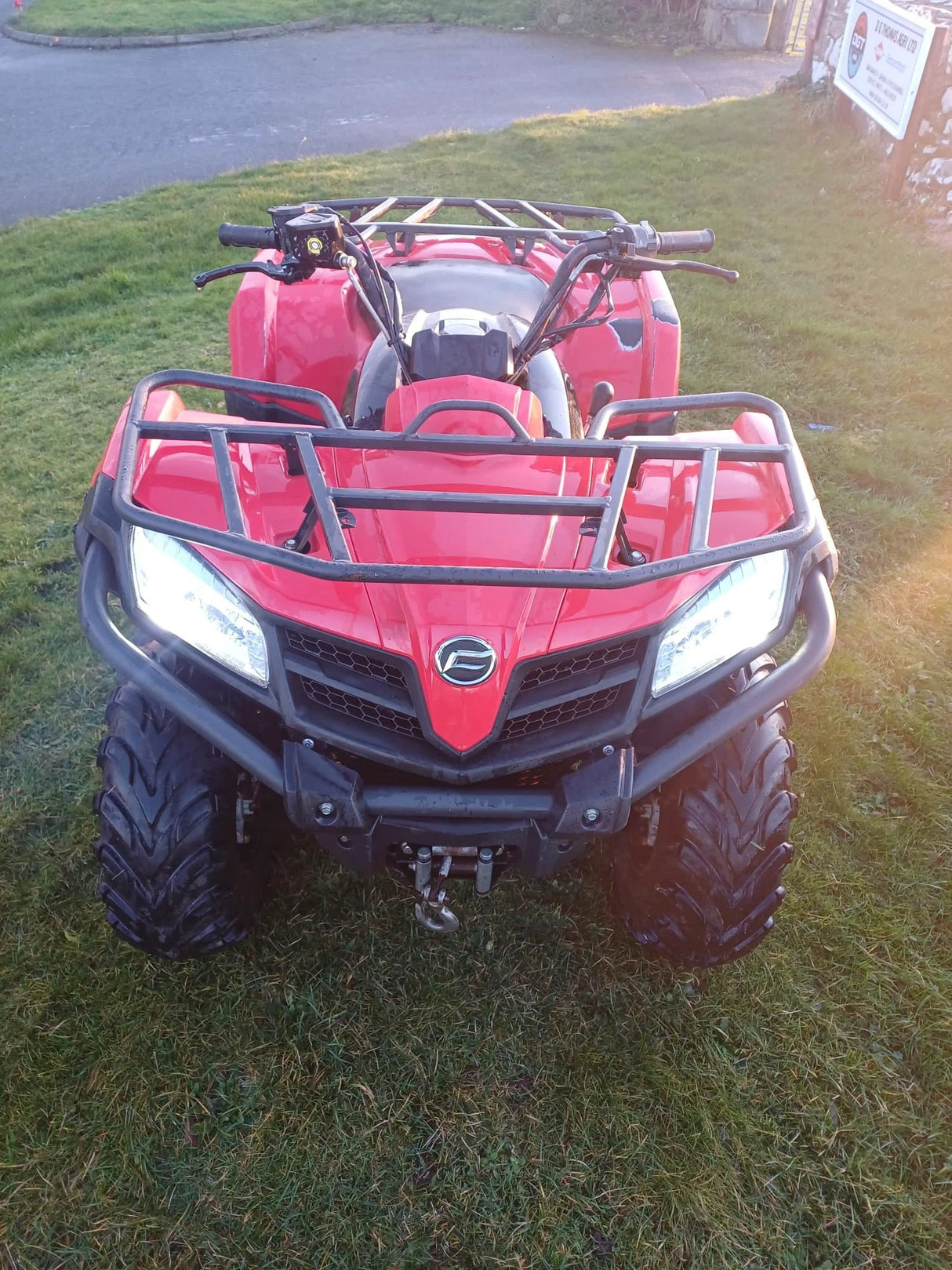 Used CFMOTO CFORCE 520 ATV, red with front bumper guard and racks, 2021 model