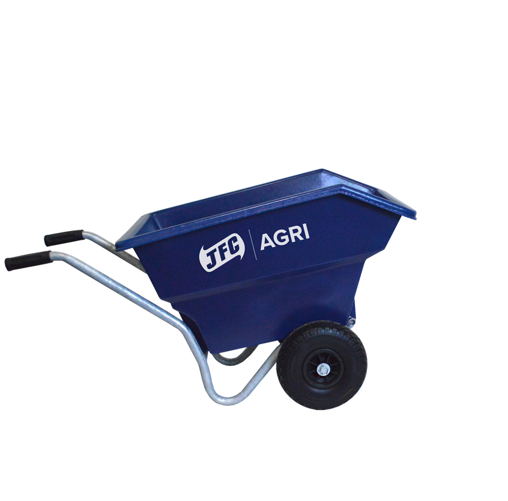 Junior 125L tipping wheelbarrow in blue by JFC Agri with puncture-proof wheels