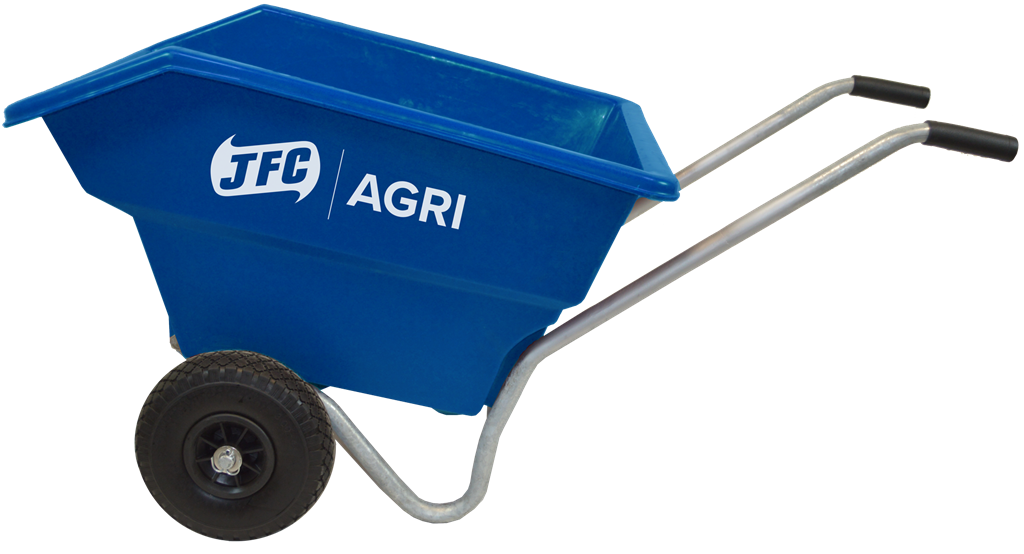 JFC Agri Mini Tipping Wheelbarrow, blue compact farm wheelbarrow with puncture-proof wheels