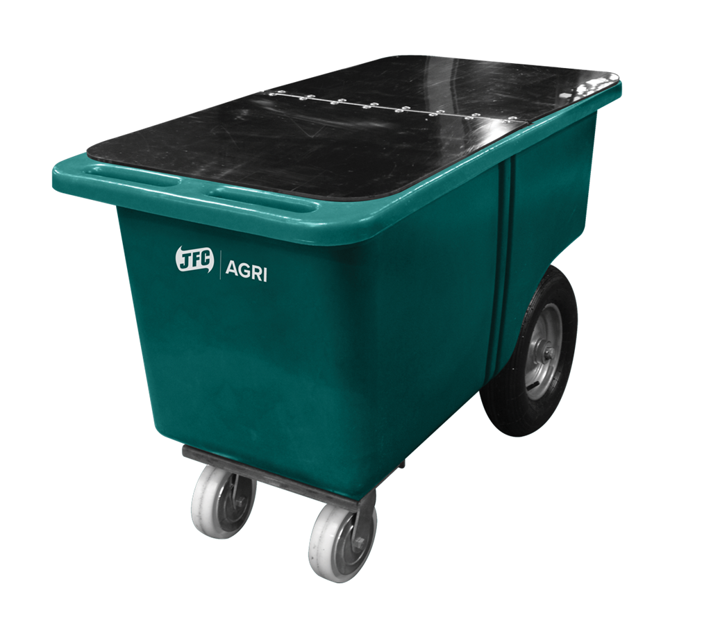 JFC Agri hinged lid for Slimline Feed Barrow, fits TWB7, UV-resistant polyethylene.