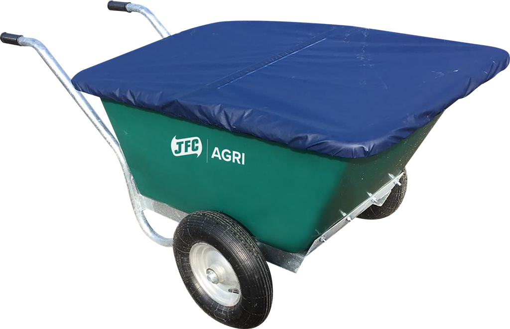 JFC Agri twin wheelbarrow cover in blue with elasticated edges, fits TWBG