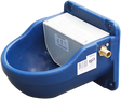 JFC Agri Micro Drink Bowl, blue plastic drinking bowl with brass float valve for livestock waterers
