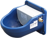 JFC Agri Micro Drink Bowl, blue plastic drinking bowl with brass float valve for livestock waterers