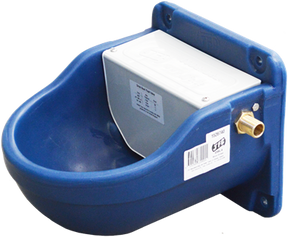 JFC Agri Micro Drink Bowl, blue plastic drinking bowl with brass float valve for livestock waterers