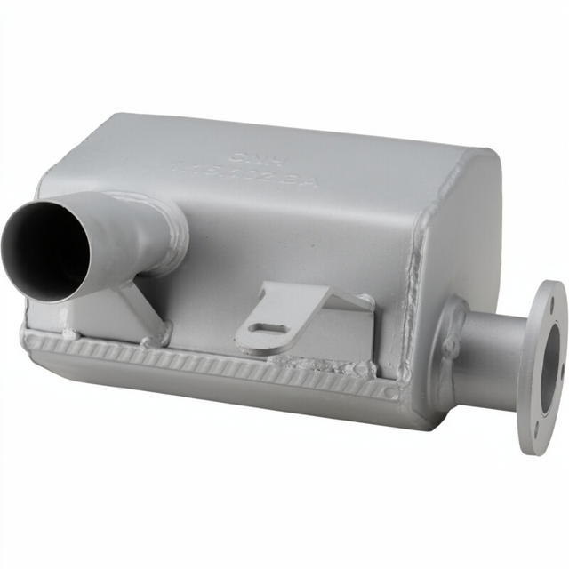 GRANIT machinery exhaust silencer for Case IH Farmall 95A/JX90/NH TD5.95; gray metal muffler with flange mount.