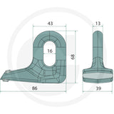 Pruning Mulcher Flail PTA Coated – Granit A6406520, teal hedgecutter flails CAD drawing
