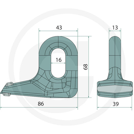 Pruning Mulcher Flail PTA Coated – Granit A6406520, teal hedgecutter flails CAD drawing