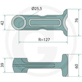 Pruning T Flail head for Bomford Pro Cut 127mm, DGT Agri hedge trimmer accessory