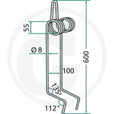 Granit Following Harrow Tine 18010.ST-AC1, tillage part with steel coil head, 600mm length
